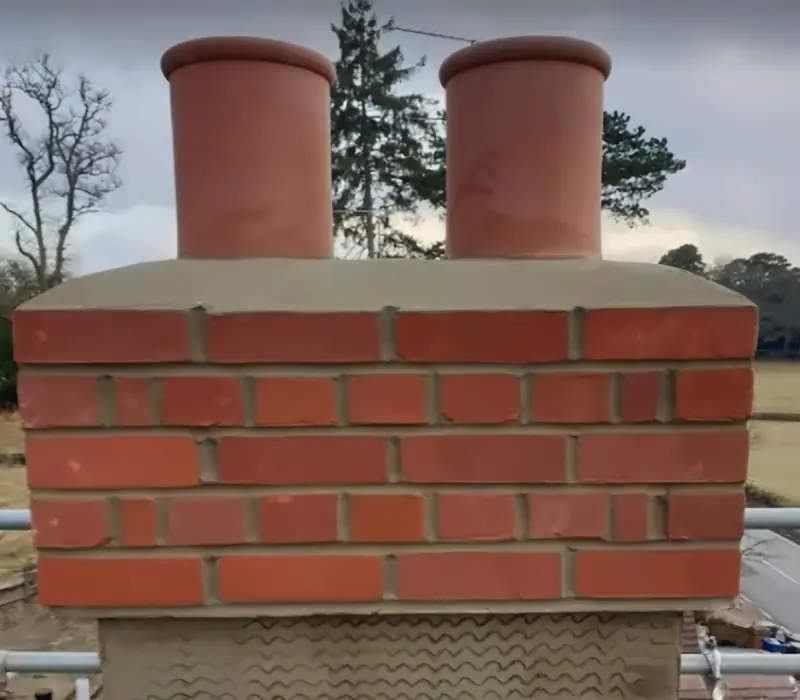 New brick chimney with clay pots